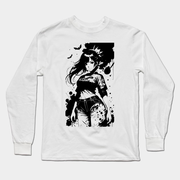 Kawaii Anime Girl Wearing Tshirt 04 Long Sleeve T-Shirt by SanTees